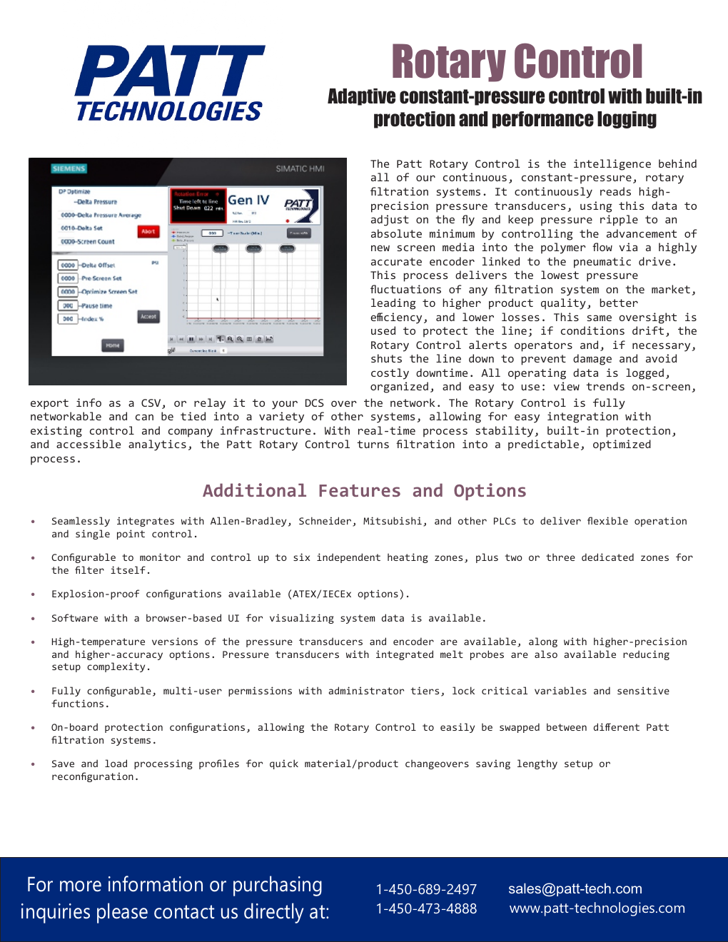 Brochure technique et interface opérateur de la commande Rotary
